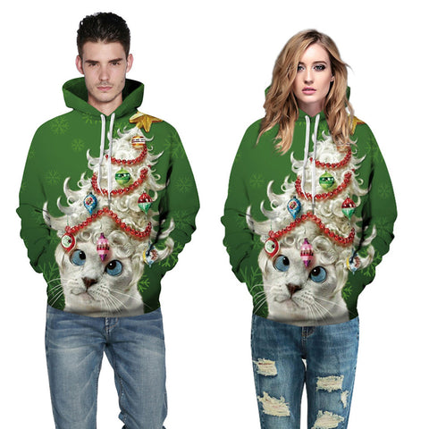 3D Print Hoodie - Funny Cat Christmas Pattern Pullover Hoodie ICK044 - icoshero