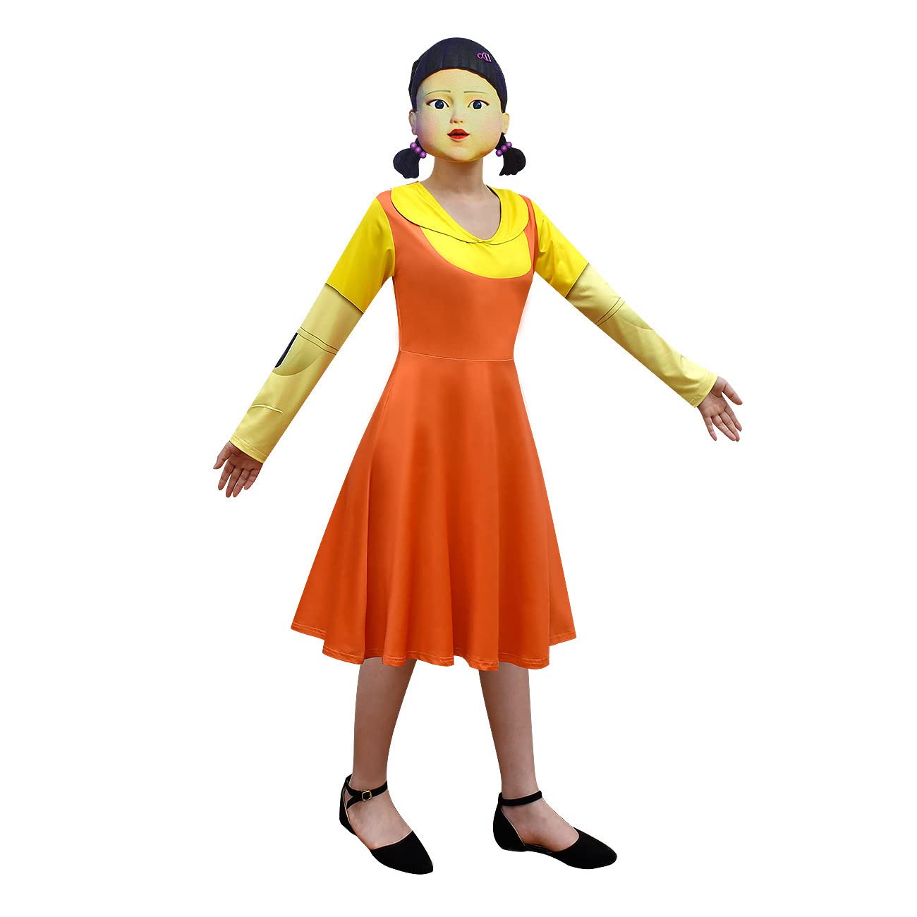 Yichuhaoxi Girl Doll Costume - Red/Green Light Game Costume Dress for Girls,Role Playing Orange Dress with Mask