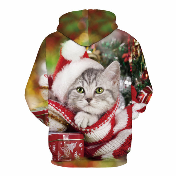 3D Print Hoodie - Cute Christmas Cat Pattern Pullover Hoodie ICK040 - icoshero