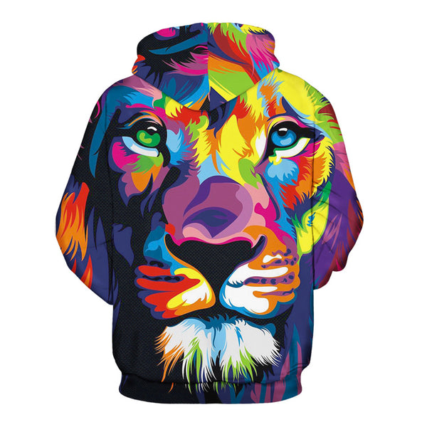 3D Print Hoodie - Color Paint Lion Head Pattern Pullover Hoodie ICK026 - icoshero