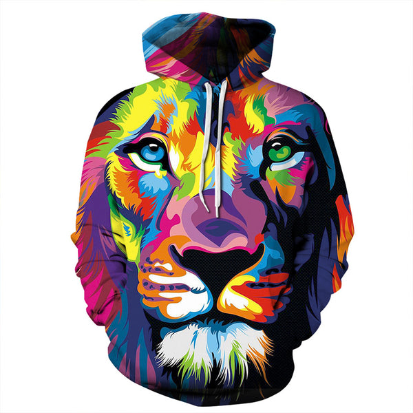 3D Print Hoodie - Color Paint Lion Head Pattern Pullover Hoodie ICK026 - icoshero