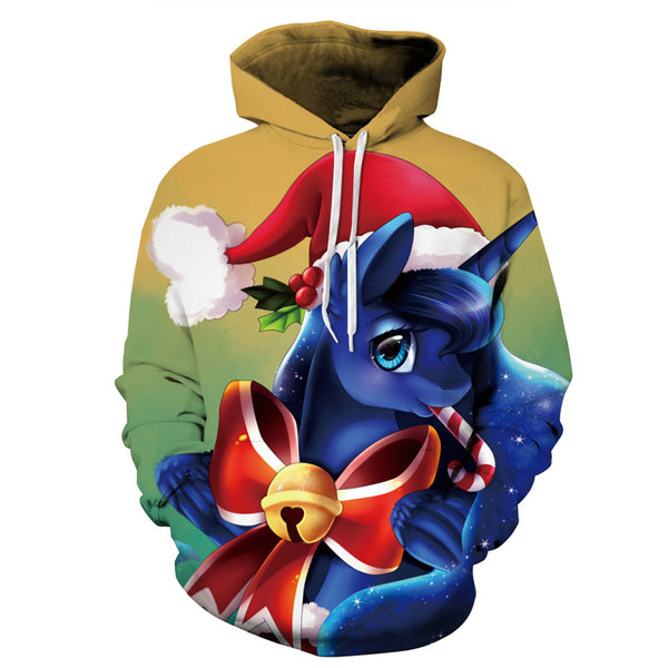 3D Print Hoodie - Cartoon Unicorn Printing Christmas Pullover Hoodie ICK046 - icoshero