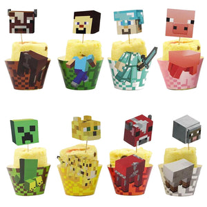 Minecraft Characters Collection Cupcake Wrappers and Toppers Set of 16 - icoshero