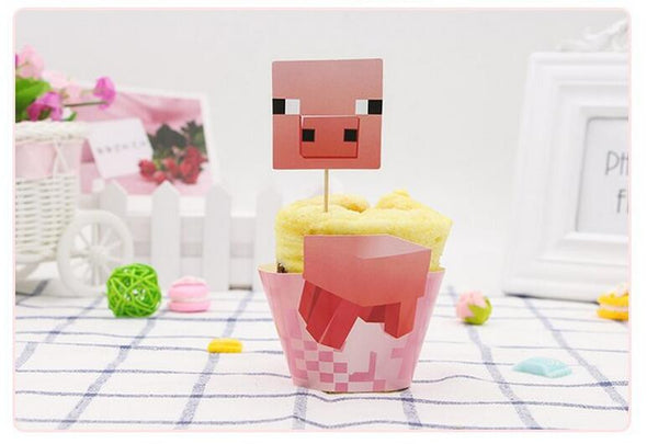 Minecraft Characters Collection Cupcake Wrappers and Toppers Set of 16 - icoshero