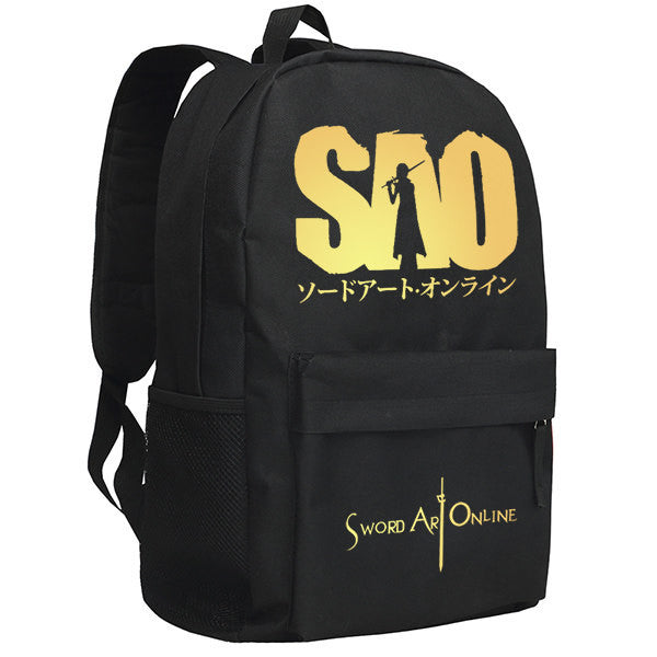 Sword Art Online Logo Patterns Black Backpack Knapsack Bag - icoshero