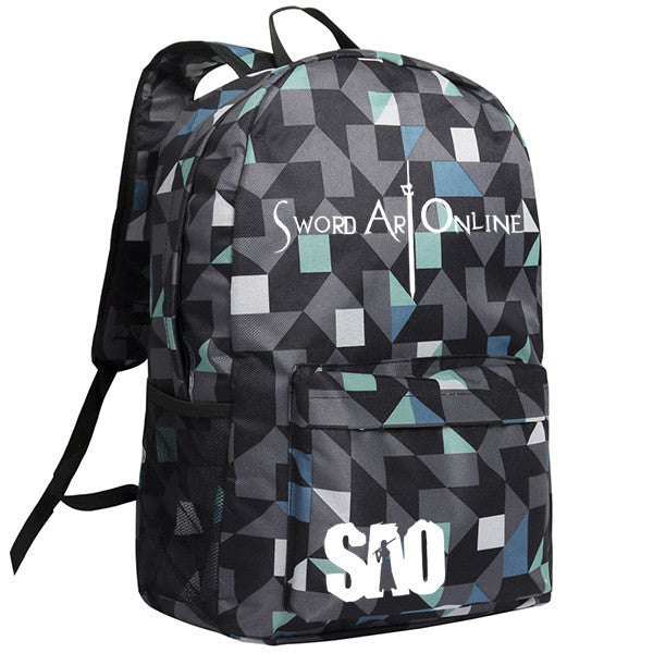 Sword Art Online Logo Patterns Camo Geometric Backpack Knapsack Bag - icoshero