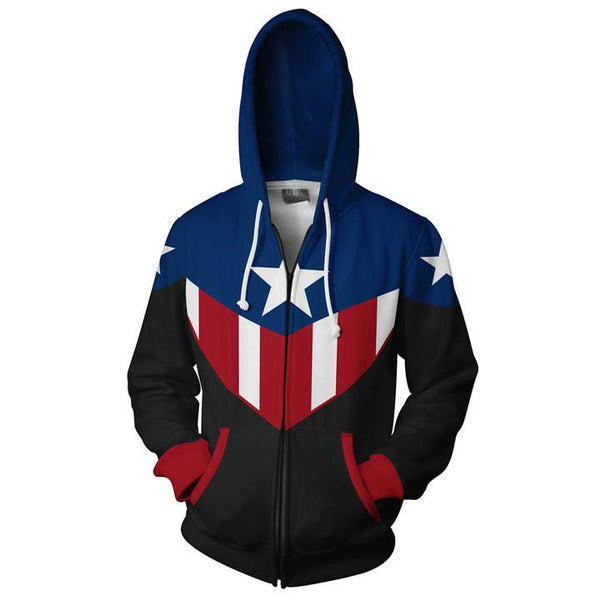 The Avengers Captain America Cosplay Zip Up Hoodie MZH556 - icoshero