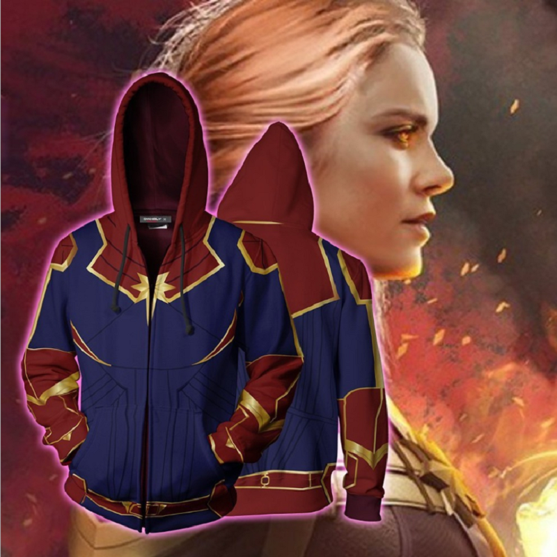 Captain Marvel Hoodie Carol Danvers Hoodie Zip Up Hoodie