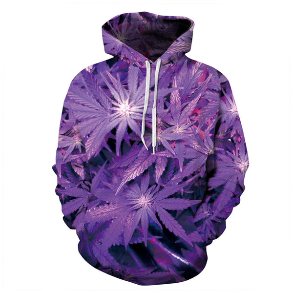 3D Print Hoodie - Purple Weed Leaf Print Pullover Hoodie ICK021 - icoshero